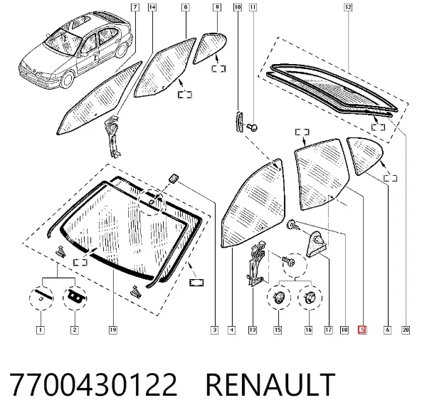 Vidro da porta traseira esquerda 7700430122 Renault (RVI)