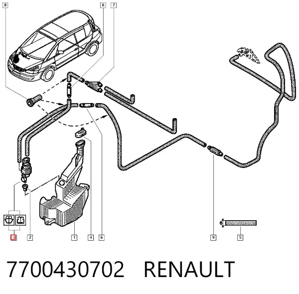 Bomba de motor de fluido para lavador de vidro dianteiro/traseiro 7700430702 Renault (RVI)