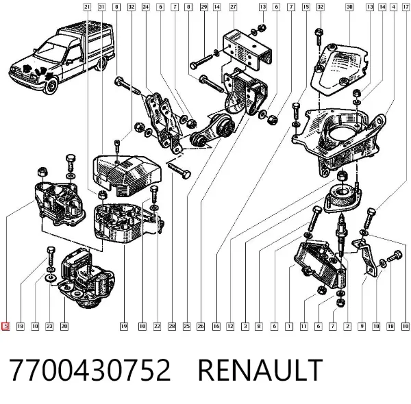 Consola de coxim (apoio) direita de motor 7700430752 Renault (RVI)
