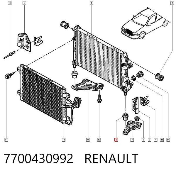 Coxim inferior do radiador de aparelho de ar condicionado 7700430992 Renault (RVI)