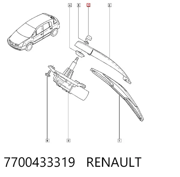 Tampão da porca de fixação do braço de limpador de pára-brisa traseiro 7700433319 Renault (RVI)