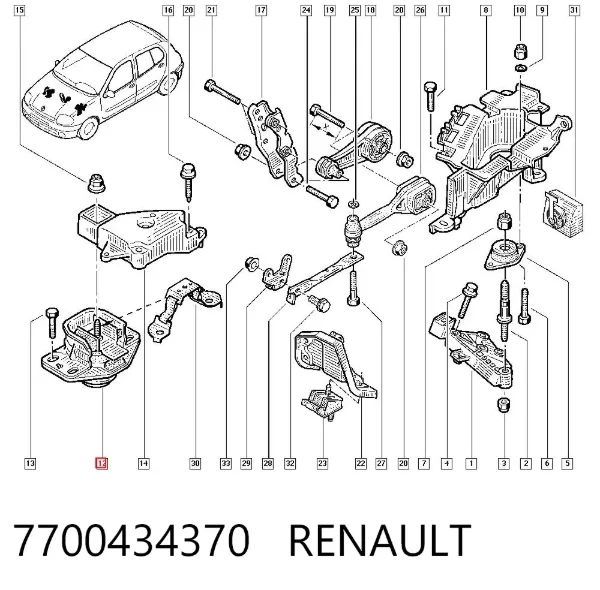 Coxim (suporte) dianteiro de motor 7700434370 Renault (RVI)