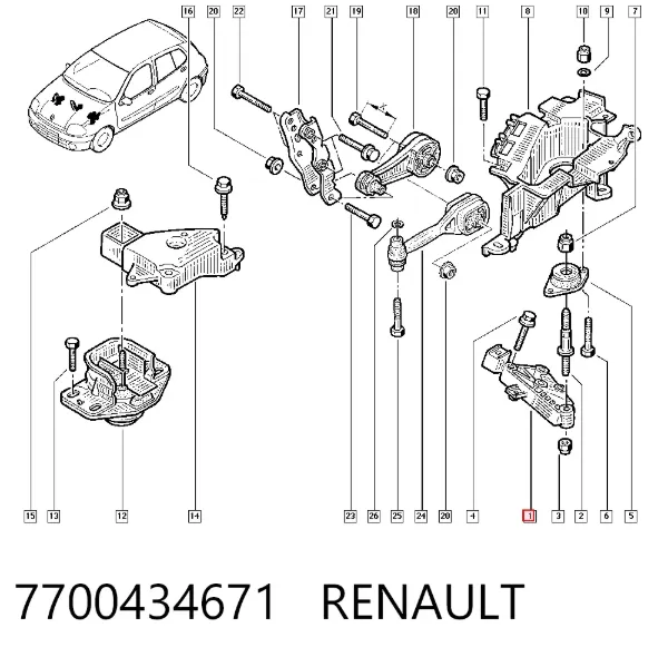 Consola de coxim (apoio) esquerda de motor 7700434671 Renault (RVI)