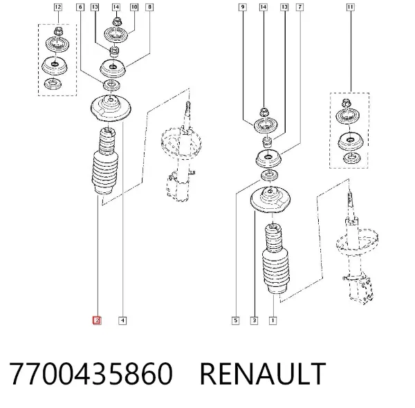 Pára-choque (grade de proteção) de amortecedor dianteiro + bota de proteção 7700435860 Renault (RVI)