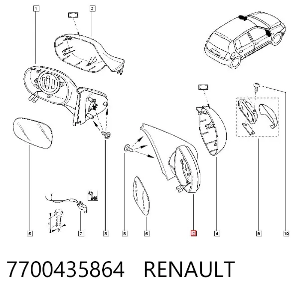 Espelho de retrovisão direito 7700435864 Renault (RVI)
