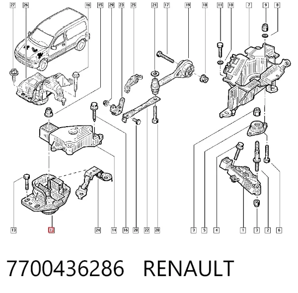 Coxim (suporte) direito de motor 7700436286 Renault (RVI)