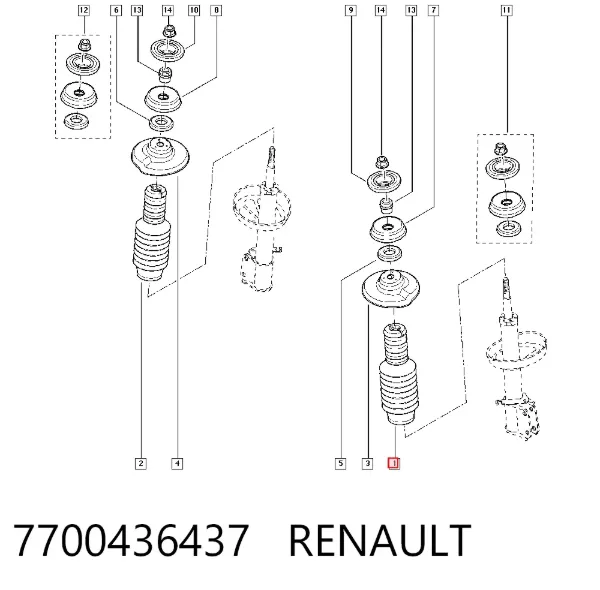 Pára-choque (grade de proteção) de amortecedor dianteiro + bota de proteção 7700436437 Renault (RVI)