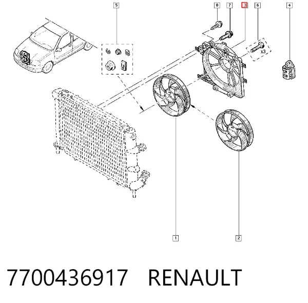 Difusor do radiador de esfriamento, montado com motor e roda de aletas 7700436917 Renault (RVI)