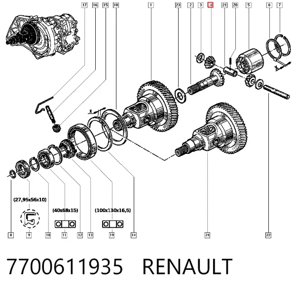 Satélite de diferencial 7700611935 Renault (RVI)