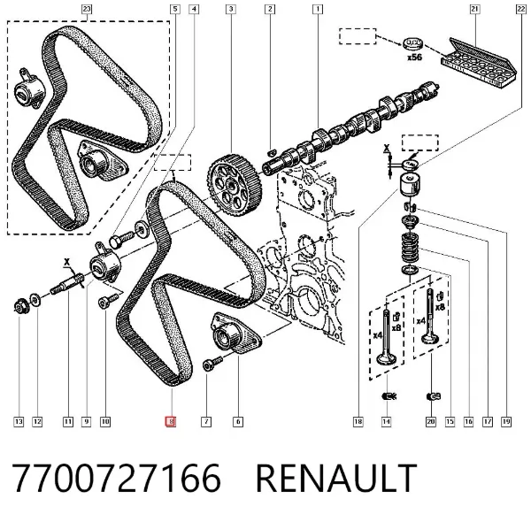 Correia do mecanismo de distribuição de gás 7700727166 Renault (RVI)