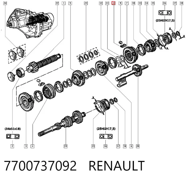 Mola de sincronizador da Caixa de Mudança 7700737092 Renault (RVI)
