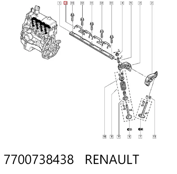 Eixo do balanceiro de válvulas 7700738438 Renault (RVI)