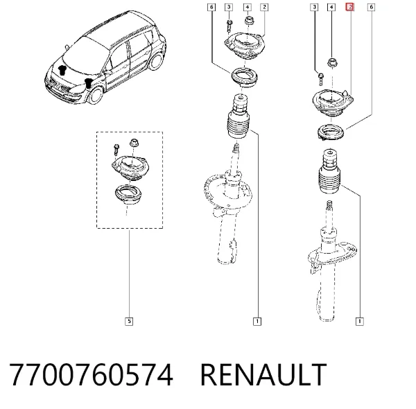 Suporte de amortecedor dianteiro 7700760574 Renault (RVI)