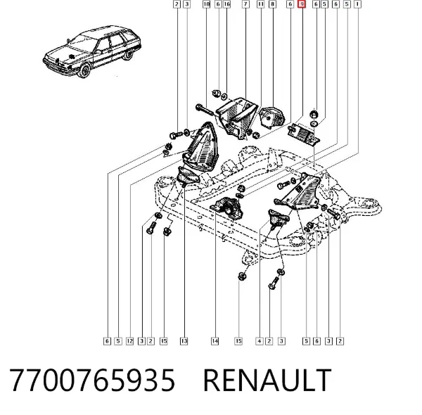 Coxim (suporte) traseiro de motor 7700765935 Renault (RVI)