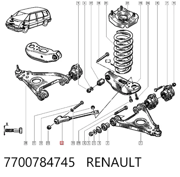 Barra de acoplamento esquerdo/direito de braço oscilante inferior dianteiro 7700784745 Renault (RVI)