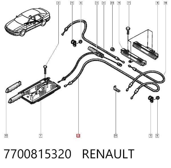 Cabo do freio de estacionamento traseiro esquerdo 7700815320 Renault (RVI)
