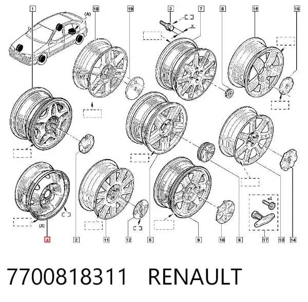 Discos de roda de aço (estampados) 7700818311 Renault (RVI)