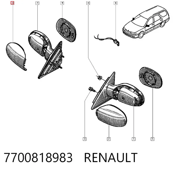 Placa sobreposta (tampa) do espelho de retrovisão direito 7700818983 Renault (RVI)