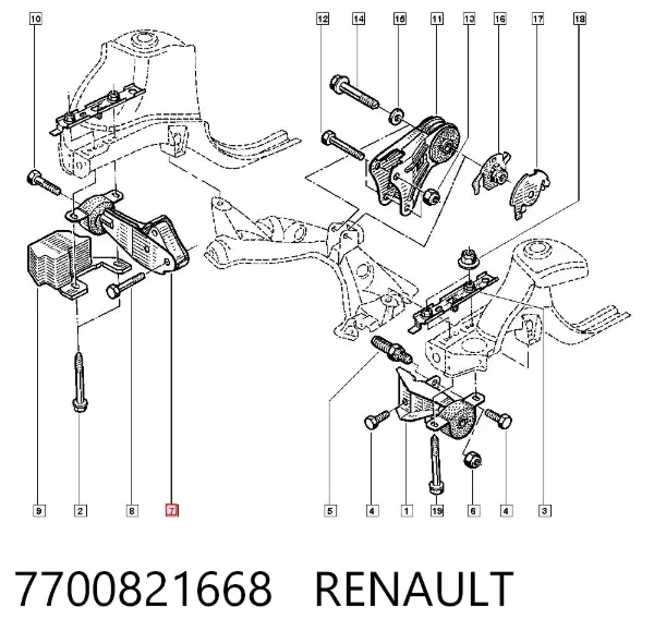 Coxim (suporte) direito de motor 7700821668 Renault (RVI)