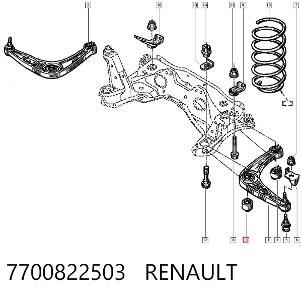 Bloco silencioso dianteiro do braço oscilante inferior 7700822503 Renault (RVI)