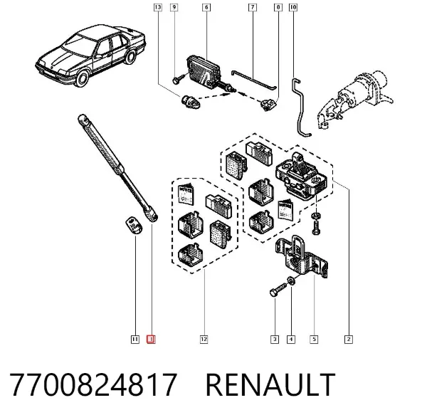 Amortecedor de tampa de porta-malas (de 3ª/5ª porta traseira) 7700824817 Renault (RVI)