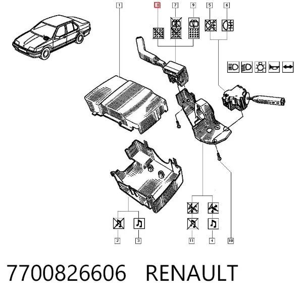 Comutador direito instalado na coluna da direção 7700826606 Renault (RVI)