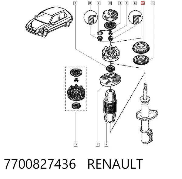 Suporte de amortecedor dianteiro 7700827436 Renault (RVI)