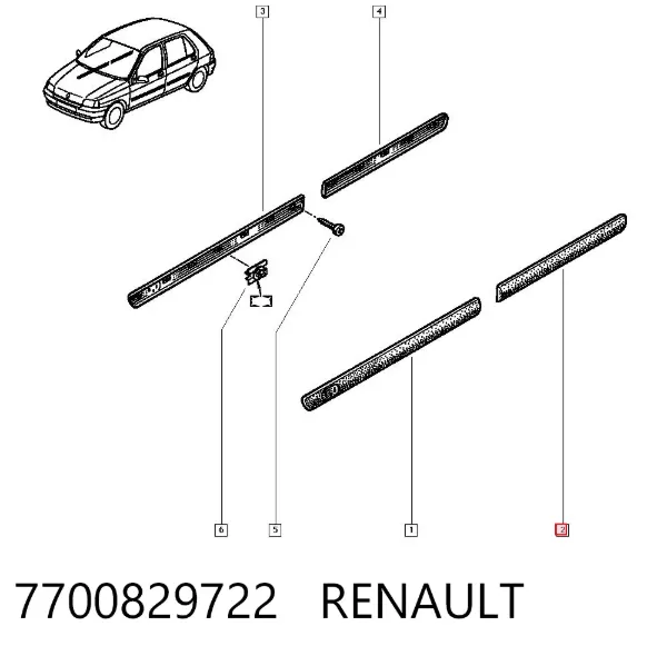 Moldura da porta traseira esquerda 7700829722 Renault (RVI)