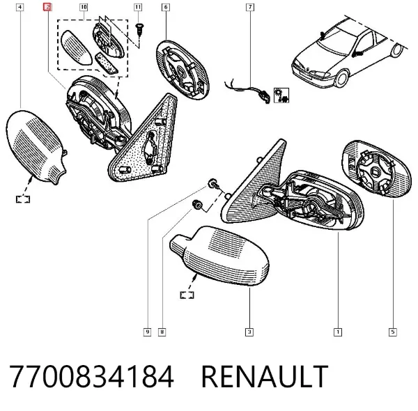 Espelho de retrovisão direito 7700834184 Renault (RVI)