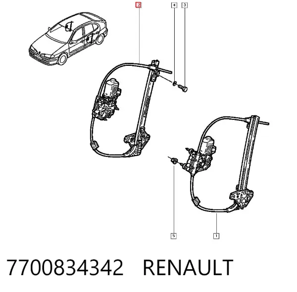Mecanismo de acionamento de vidro da porta traseira direita 7700834342 Renault (RVI)