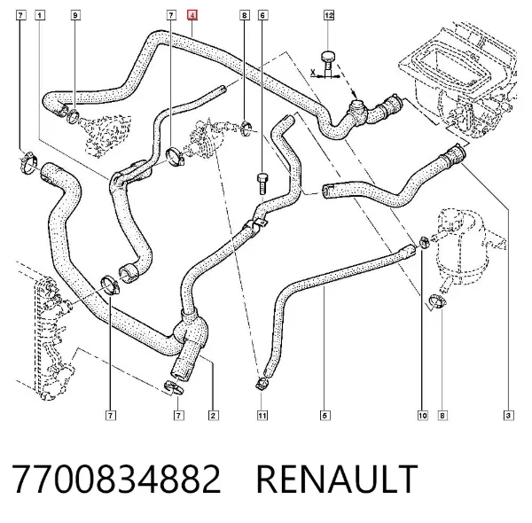 Mangueira do radiador de aquecedor (de forno), fornecimento 7700834882 Renault (RVI)