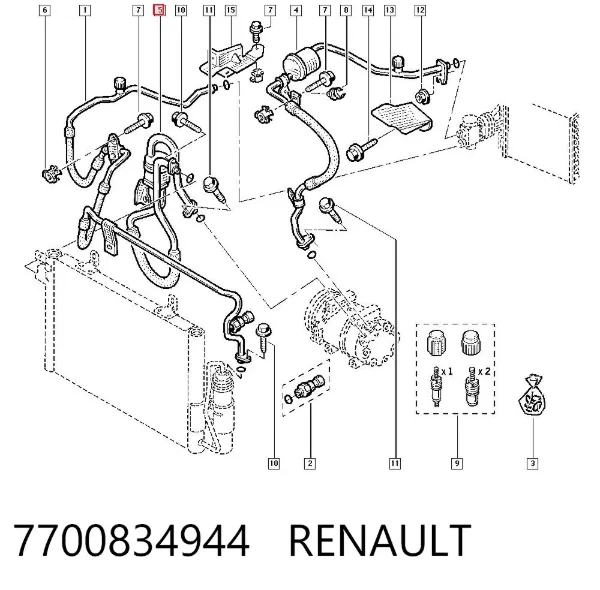 Mangueira de aparelho de ar condicionado, desde o compressor até o radiador 7700834944 Renault (RVI)