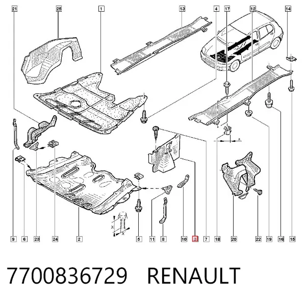 Proteção de motor esquerdo 7700836729 Renault (RVI)