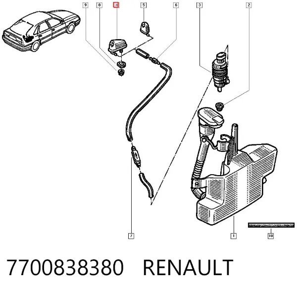 Injetor de fluido para lavador de vidro traseiro 7700838380 Renault (RVI)