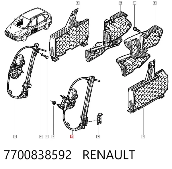 Mecanismo de acionamento de vidro da porta dianteira esquerda 7700838592 Renault (RVI)