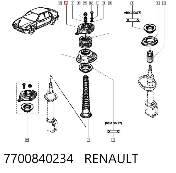 Suporte de amortecedor dianteiro 7700840234 Renault (RVI)