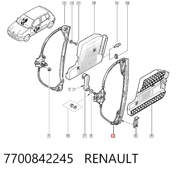 Mecanismo de acionamento de vidro da porta dianteira esquerda 7700842245 Renault (RVI)