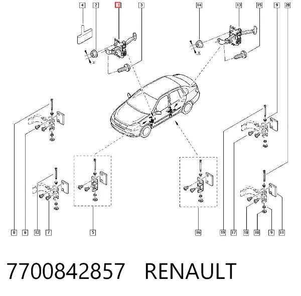 Limitador dianteiro de abertura de porta 7700842857 Renault (RVI)