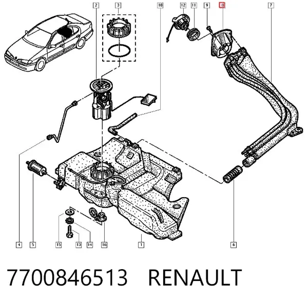 Caixa de gargalo de enchimento do tanque de combustível 7700846513 Renault (RVI)