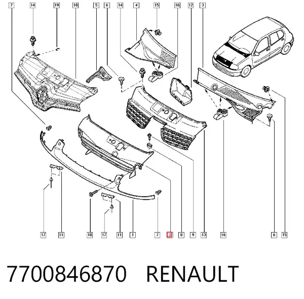 Grelha do radiador 7700846870 Renault (RVI)