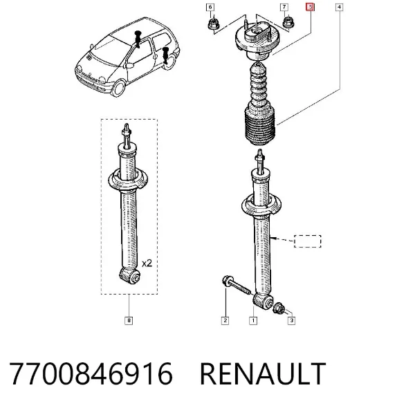 Suporte de amortecedor traseiro 7700846916 Renault (RVI)