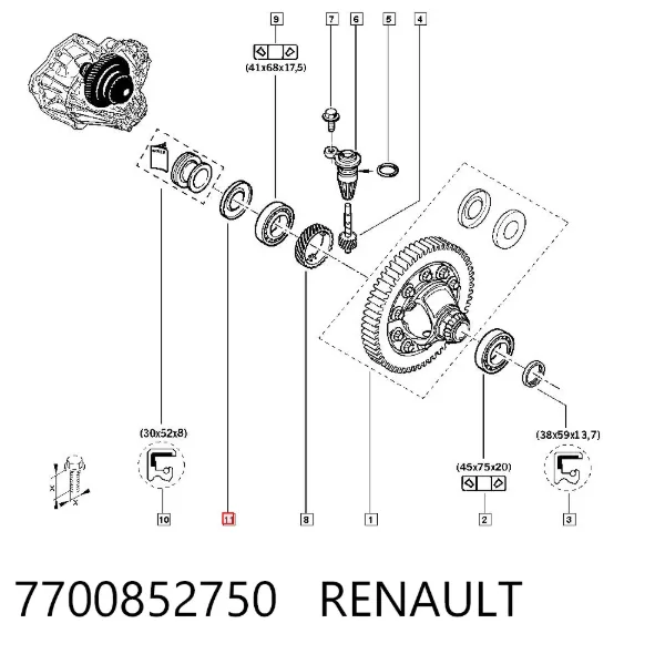 Arruela de diferencial do eixo dianteiro 7700852750 Renault (RVI)