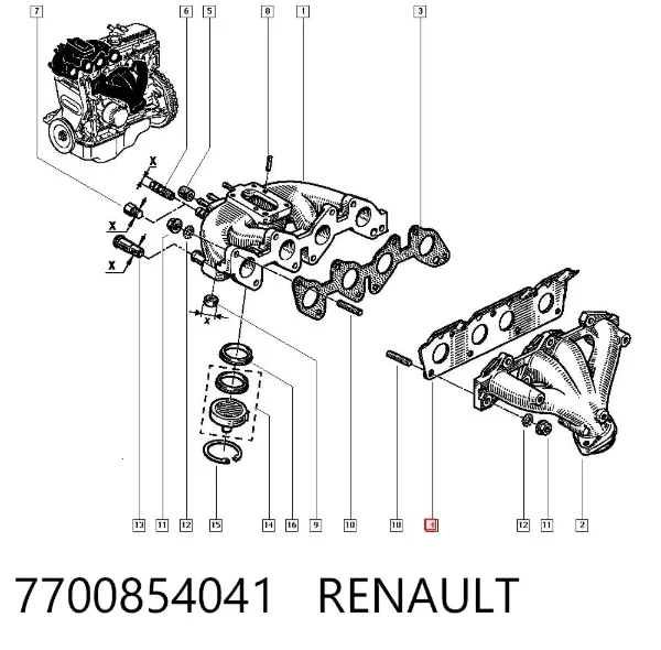 Vedante de tubo coletor de escape 7700854041 Renault (RVI)