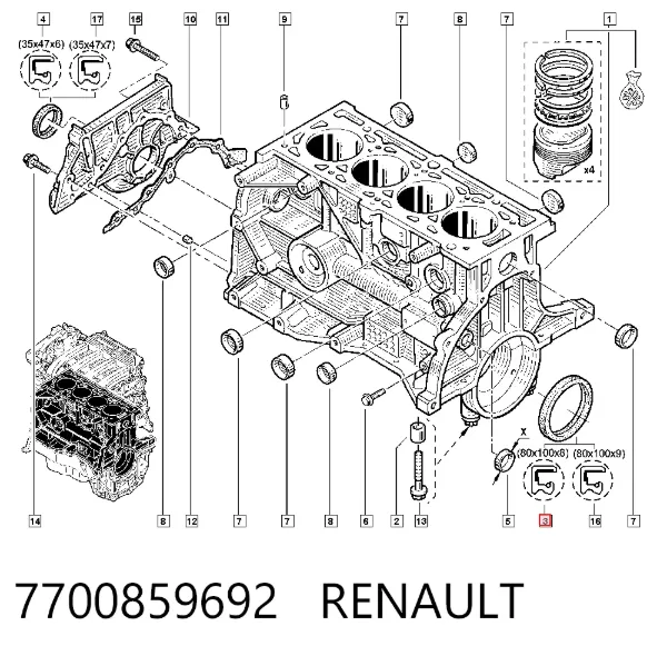 Vedação traseira de cambota de motor 7700859692 Renault (RVI)