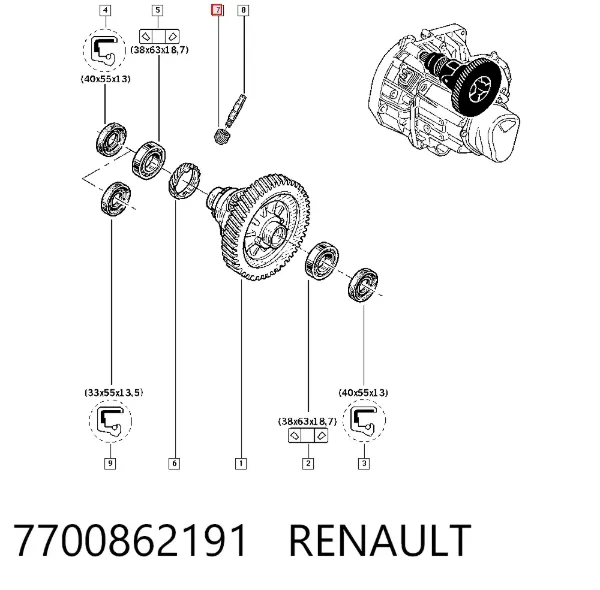 Roda dentada propulsada de velocímetro 7700862191 Renault (RVI)