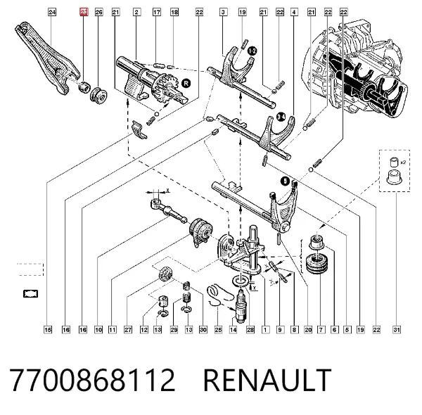 Bucha do eixo de forquilha de embraiagem 7700868112 Renault (RVI)