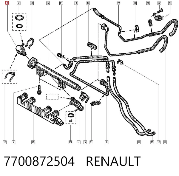 Regulador de pressão de combustível na régua de injectores 7700872504 Renault (RVI)