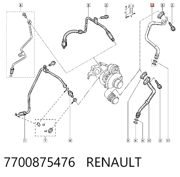 Tubo (mangueira) de derivação de óleo de turbina 7700875476 Renault (RVI)