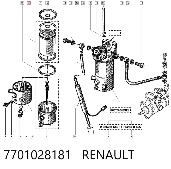 Filtro de combustível 7701028181 Renault (RVI)