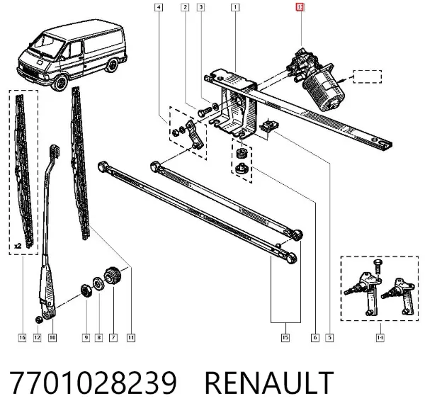 Motor de limpador pára-brisas do pára-brisas 7701028239 Renault (RVI)